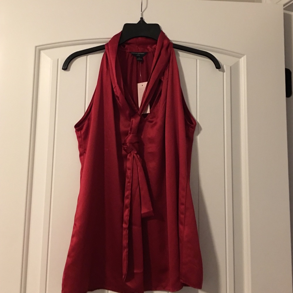 NWT red satin blouse with tie